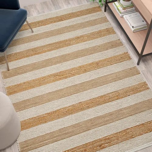 Centerline Dynamics Rugs 5' x 7' Handwoven Striped Jute Blend Area Rug, Natural