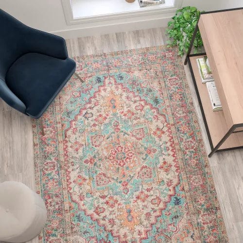 Centerline Dynamics Rugs Distressed Vintage Medallion Area Rug, 5' x 7', Blue Multi Polyester