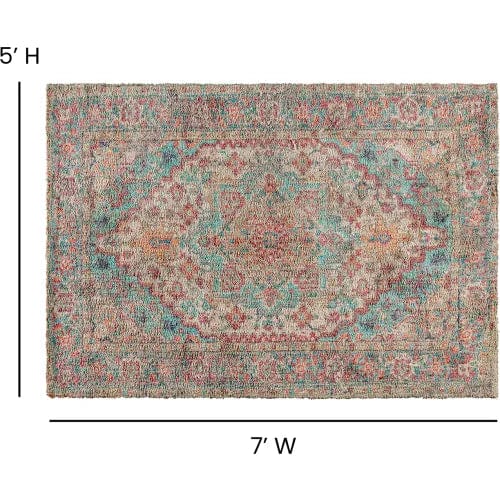 Centerline Dynamics Rugs Distressed Vintage Medallion Area Rug, 5' x 7', Blue Multi Polyester