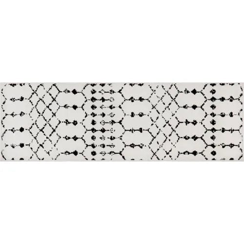 Centerline Dynamics Rugs Geometric Bohemian Low Pile Rug, 2' x 6', Ivory/Black