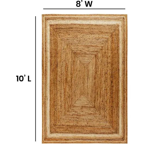 Centerline Dynamics Rugs Natural Fiber Jute Area Rug 8' x 10' - Braided Indoor Jute Rug - Natural