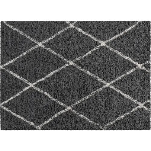 Centerline Dynamics Rugs Shag Style Diamond Trellis Area Rug, 5' x 7', Charcoal/Ivory Polyester