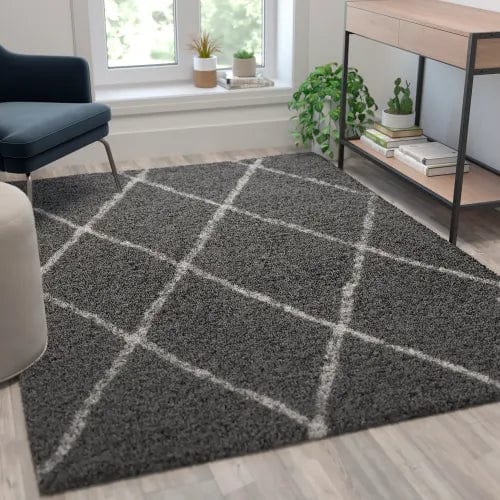 Centerline Dynamics Rugs Shag Style Diamond Trellis Area Rug, 5' x 7', Charcoal/Ivory Polyester