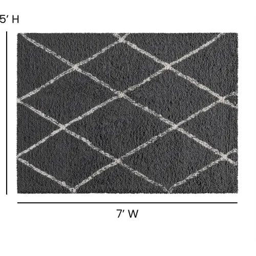 Centerline Dynamics Rugs Shag Style Diamond Trellis Area Rug, 5' x 7', Charcoal/Ivory Polyester