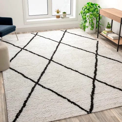 Centerline Dynamics Rugs Shag Style Diamond Trellis Area Rug - 8' x 10' - Ivory