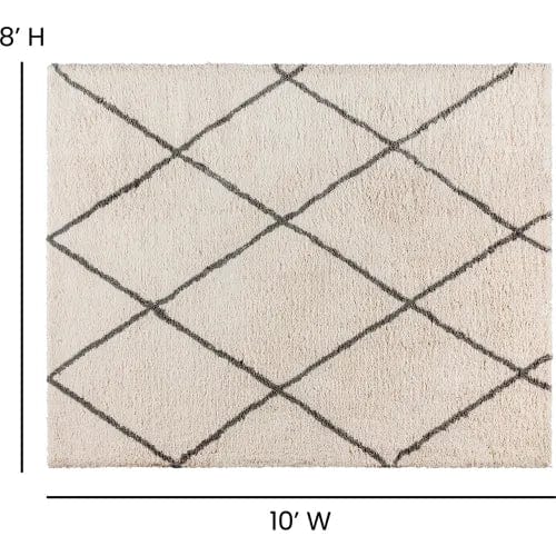 Centerline Dynamics Rugs Shag Style Diamond Trellis Area Rug, 8' x 10', Ivory/Gray Polyester