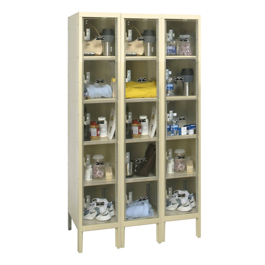 Centerline Dynamics Safety-View Lockers Hallowell Safety-View Plus Locker, 36"W x 15"D x 66"H, 729 Tan, 5-Tier, 3-Wide