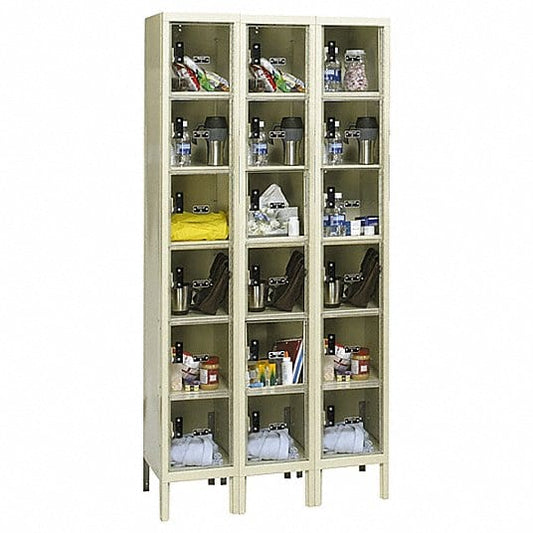 Centerline Dynamics Safety-View Lockers Hallowell Safety-View Plus Locker, 36"W x 15"D x 78"H, 729 Tan, 6-Tier, 3-Wide