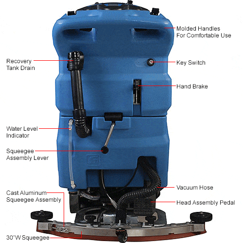 Centerline Dynamics Scrubbers & Floor Machines Global Industrial™ Auto Floor Scrubber With Traction Drive, 20" Cleaning Path