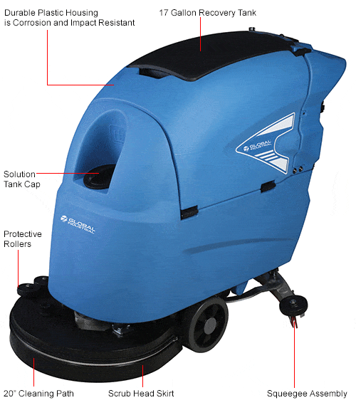 Centerline Dynamics Scrubbers & Floor Machines Global Industrial™ Auto Floor Scrubber With Traction Drive, 20" Cleaning Path