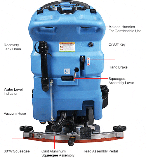 Centerline Dynamics Scrubbers & Floor Machines Global Industrial™ Auto Floor Scrubber With Traction Drive, 26" Cleaning Path