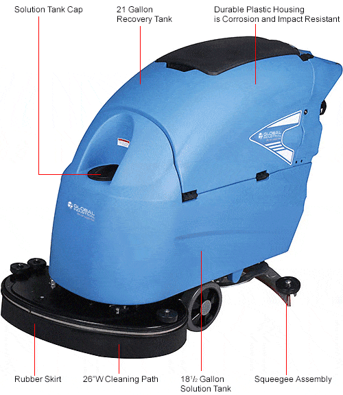 Centerline Dynamics Scrubbers & Floor Machines Global Industrial™ Auto Floor Scrubber With Traction Drive, 26" Cleaning Path