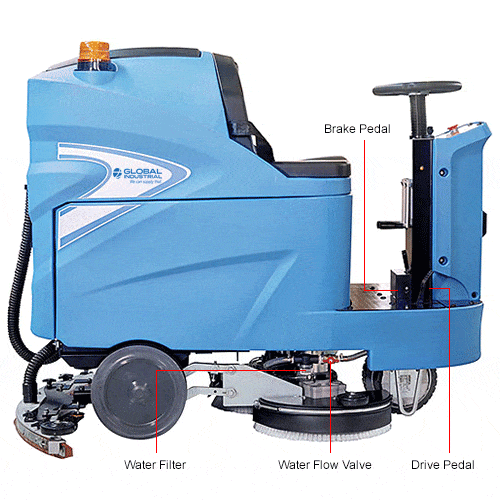 Centerline Dynamics Scrubbers & Floor Machines Global Industrial™ Auto Ride-On Floor Scrubber, 34" Cleaning Path