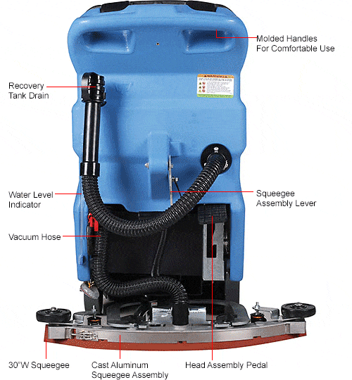 Centerline Dynamics Scrubbers & Floor Machines Global Industrial™ Auto Walk-Behind Floor Scrubber, 18" Cleaning Path