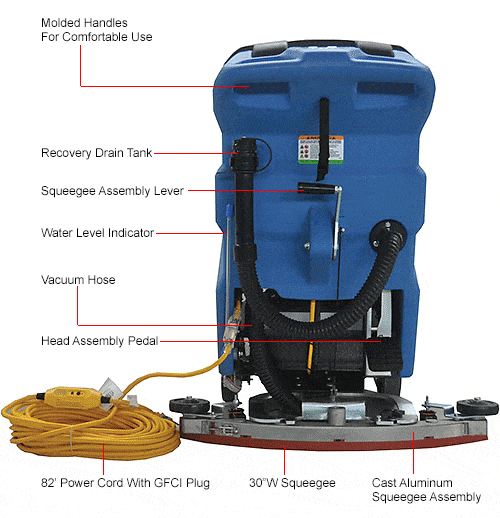 Centerline Dynamics Scrubbers & Floor Machines Global Industrial™ Electric Walk-Behind Auto Floor Scrubber, 18" Cleaning Path