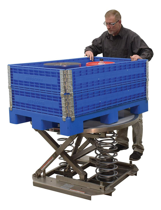 Centerline Dynamics Self Elevating Table Vestil Partially Stainless Steel Open Top Spring Scissor Table 4,500 Lb. Capacity