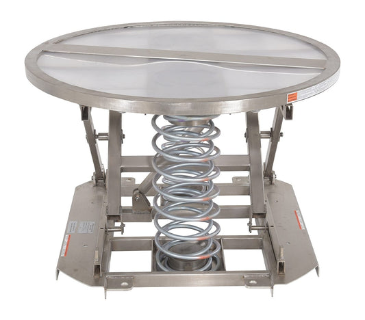 Centerline Dynamics Self Elevating Table Vestil Partially Stainless Steel Open Top Spring Scissor Table 4,500 Lb. Capacity