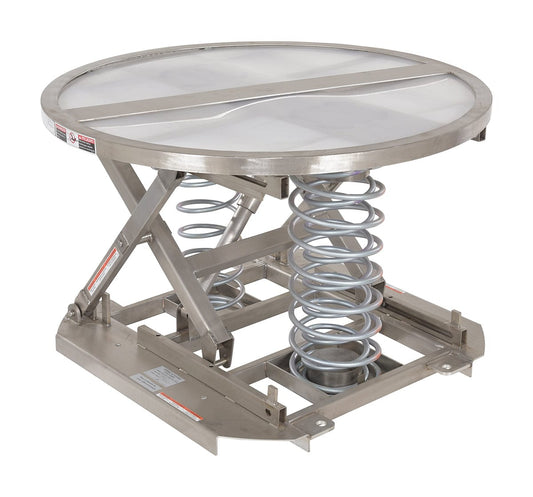 Centerline Dynamics Self Elevating Table Vestil Partially Stainless Steel Open Top Spring Scissor Table 4,500 Lb. Capacity