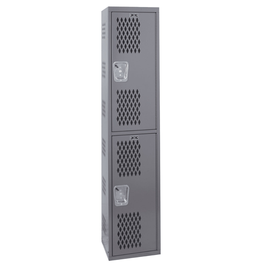 Centerline Dynamics Single Point Lockers Hallowell Welded Single-Point Ventilated Locker, 12"W x 18"D x 72"H, 725 Dark Gray, Double Tier, 1-Wide, All-Welded