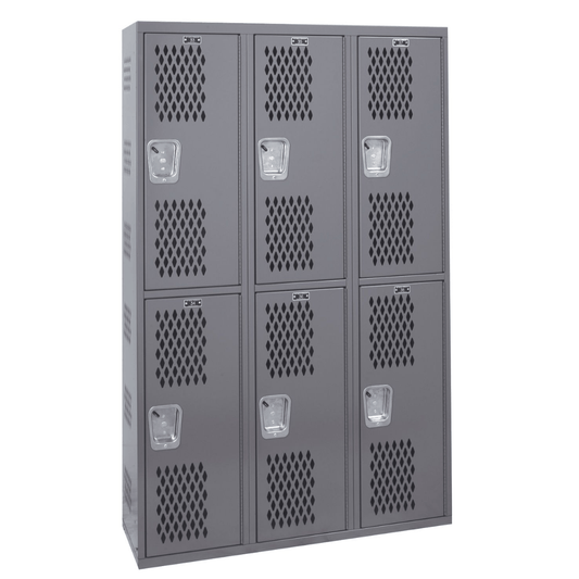 Centerline Dynamics Single Point Lockers Hallowell Welded Single-Point Ventilated Locker, 36"W x 18"D x 72"H, 725 Dark Gray, Double Tier, 3-Wide, All-Welded