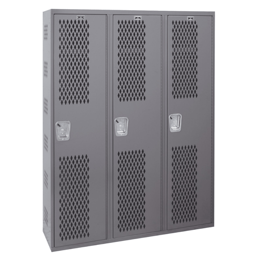 Centerline Dynamics Single Point Lockers Hallowell Welded Single-Point Ventilated Locker, 36"W x 18"D x 72"H, 725 Dark Gray, Single Tier, 3-Wide, All-Welded