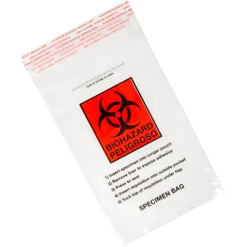 Centerline Dynamics Specimen Bags & Containers Biohazard Specimen Transport Bag, 6" x 10", Glue Seal, Document Pouch and Absorbent Pad, Pack of 500