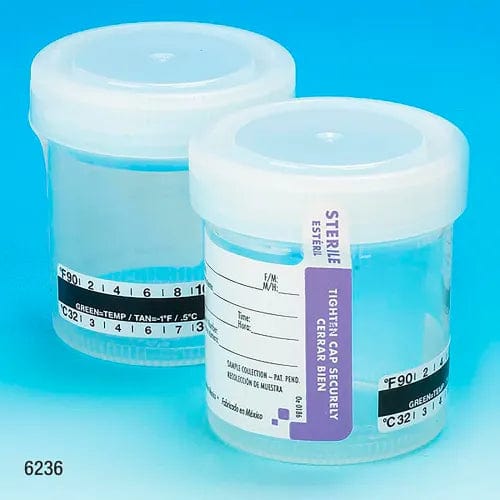 Centerline Dynamics Specimen Bags & Containers Drug Test Container, 90mL, Sterile, Tab-Seal ID Label & Celsius Thermometer Strip, 300/Pack