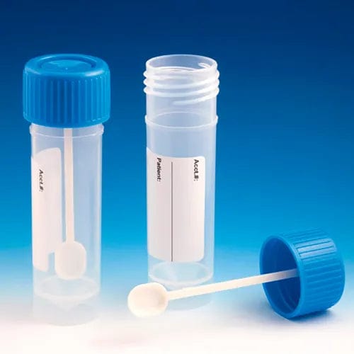 Fecal Container, 30mL, Screw Cap with Spoon, Polypropylene, Conical Bo ...