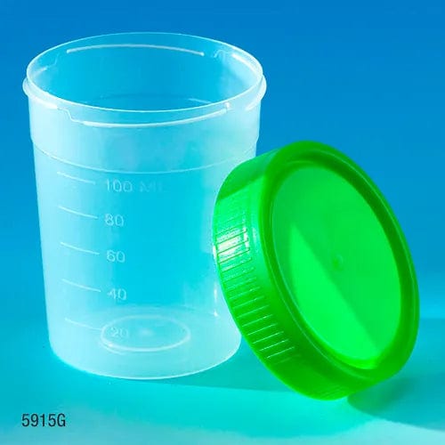 Graduated Specimen Container, 4 oz., Green Screwcap, Polypropylene, 50 ...