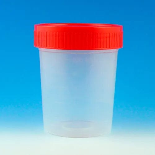 Centerline Dynamics Specimen Bags & Containers Graduated Specimen Container, 4 oz., Red Screwcap, Polypropylene, 500/Pack