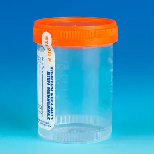 Centerline Dynamics Specimen Bags & Containers Graduated Tite-Rite Container, 120mL (4 oz.), Sterile, Orange Screw Cap, ID Label, 100/Pack