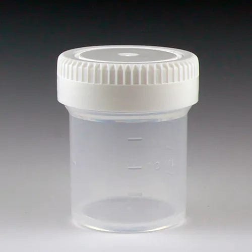 Centerline Dynamics Specimen Bags & Containers Graduated Tite-Rite Container, 20mL (0.67 oz.), Polypropylene, 35mm Opening, White Screwcap, 1000pk