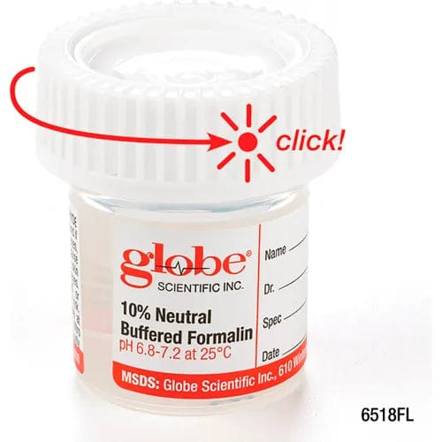 Centerline Dynamics Specimen Bags & Containers Pre-Filled Container, 20mL (0.67 oz.), Click Close Lid, Attached Hazard Label, 96/Pack