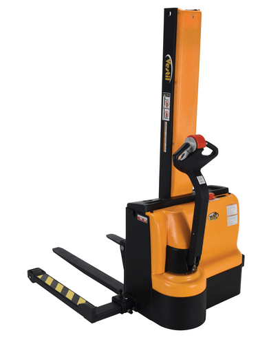 Centerline Dynamics Stackers Vestil  Steel Narrow Mast Stacker DC Powered 62 In. Raised Height Adjustable Forks and Support Legs 2,200 Lb. Capacity