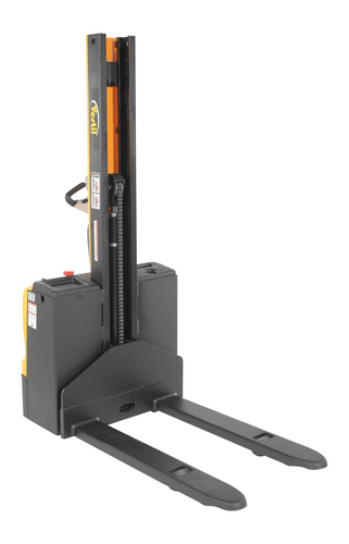 Centerline Dynamics Stackers Vestil Steel Narrow Mast Stacker DC Powered 62 In. Raised Height Fixed Fork 27 In. Fork Width 2,200 Lb. Capacity
