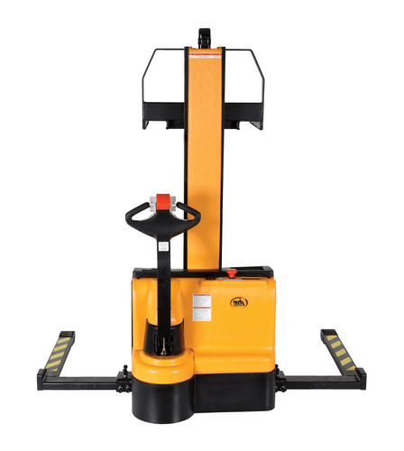 Centerline Dynamics Stackers Vestil Steel Narrow Mast Stacker DC Powered 62 In. Raised Height Fixed Fork Adjustable Support Legs 2,200 Lb. Capacity