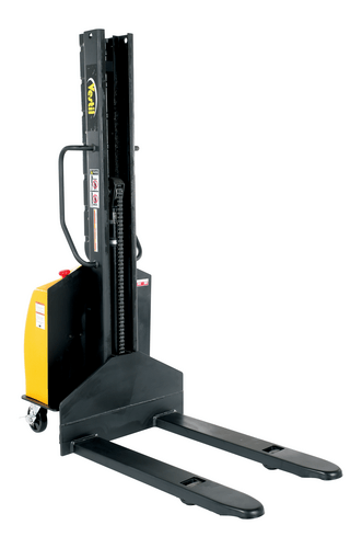 Centerline Dynamics Stackers Vestil Steel Narrow Mast Stacker DC Powered 63 In. Raised Height Fixed Forks 36 In. Fork Width 1,500 Lb. Capacity