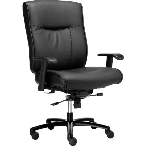 Centerline Dynamics Task & Desk Chairs Big & Tall Leather Chair With High Back & Adjustable Arms, Leather, Black