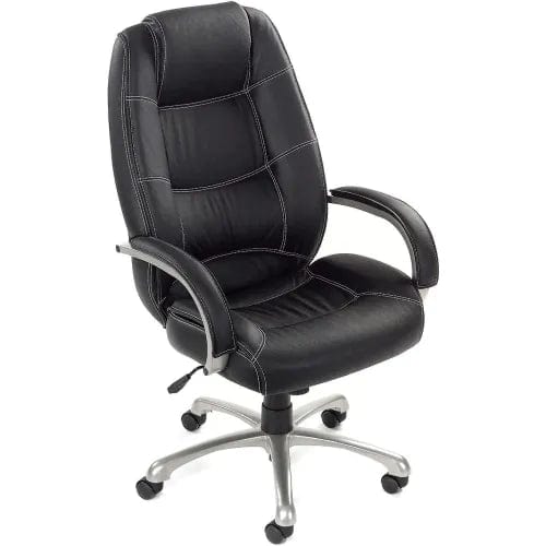 Centerline Dynamics Task & Desk Chairs Executive Chair With High Back & Fixed Arms, Bonded Leather/Saddle Stitching, Black