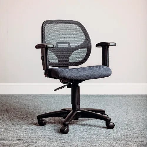 Centerline Dynamics Task & Desk Chairs Mesh Office Chair With Mid Back & Adjustable Arms, Fabric, Gray