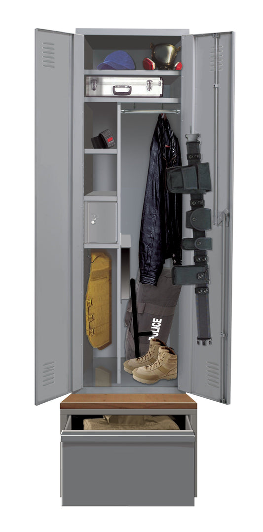 Centerline Dynamics TaskForce XP Lockers With Base Drawer Hallowell TaskForceXP Emergency Response Locker, 24"W x 24"D x 72"H, 725 Dark Gray, Single Tier, Double Door with Base/Drawer, 1-Wide, All-Welded