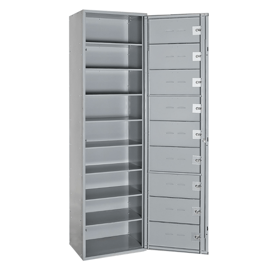 Centerline Dynamics Uniform Exchange Lockers Hallowell Uniform Exchange Locker, 24"W x 15"D x 84"H, 725 Dark Gray, 9-Person, 1-Wide, Assembled