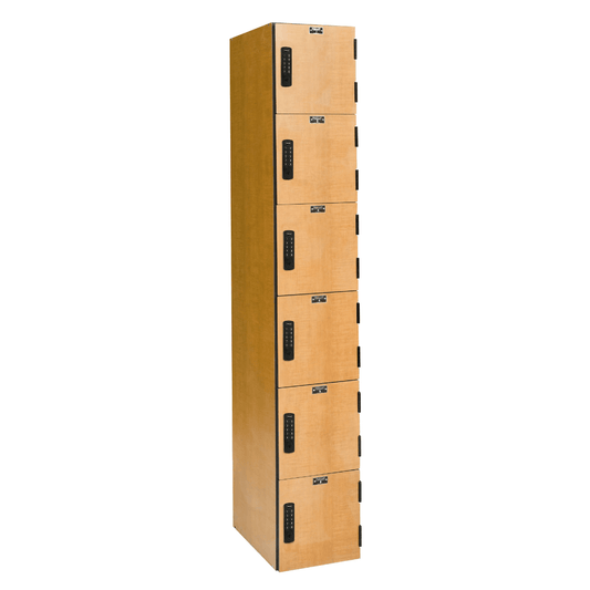 Centerline Dynamics VersaMax Phenolic Lockers Electronic Lock Hallowell VersaMax Phenolic Locker, 12"W x 18"D x 72"H, Figured Annigre, Six Tier, 1-Wide, Assembled