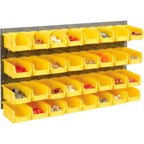 Centerline Dynamics Wall Bin Rack Panel Global Industrial Wall Bin Rack Panel with 32 Yellow Bins - 550200YL