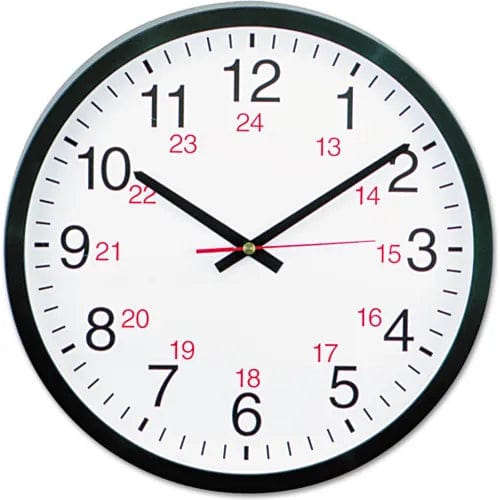 Centerline Dynamics Wall Clocks 24-Hour Round Wall Clock, 12.63" Overall Diameter, Black Case, 1 AA