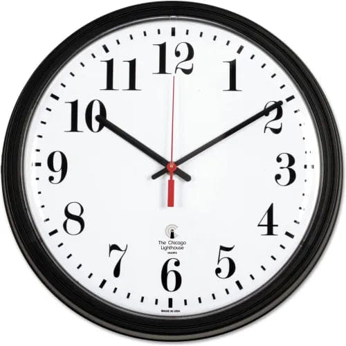 Centerline Dynamics Wall Clocks Black Quartz CONTRACT Clock, 13.75" Overall Diameter, Black Case, 1 AA