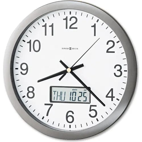 Centerline Dynamics Wall Clocks Chronicle Wall Clock with LCD Inset, 14" Overall Diameter, Gray Case, 1 AA