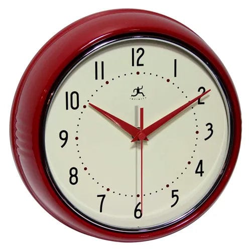 Centerline Dynamics Wall Clocks Infinity Instruments 9.5" Wall Clock, Red Metal Retro