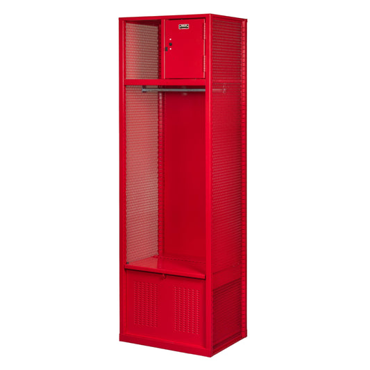 Centerline Dynamics Welded Sport Lockers Red Hallowell Welded Sport Lockers, 24"W x 18"D x 74-3/4"H Open Front, 1-wide With Optional Security Box & Foot locker