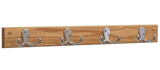Centerline Dynamics Wooden Mallet Nickel, Light Oak 4 Double Prong Hook Rail/Coat Rack